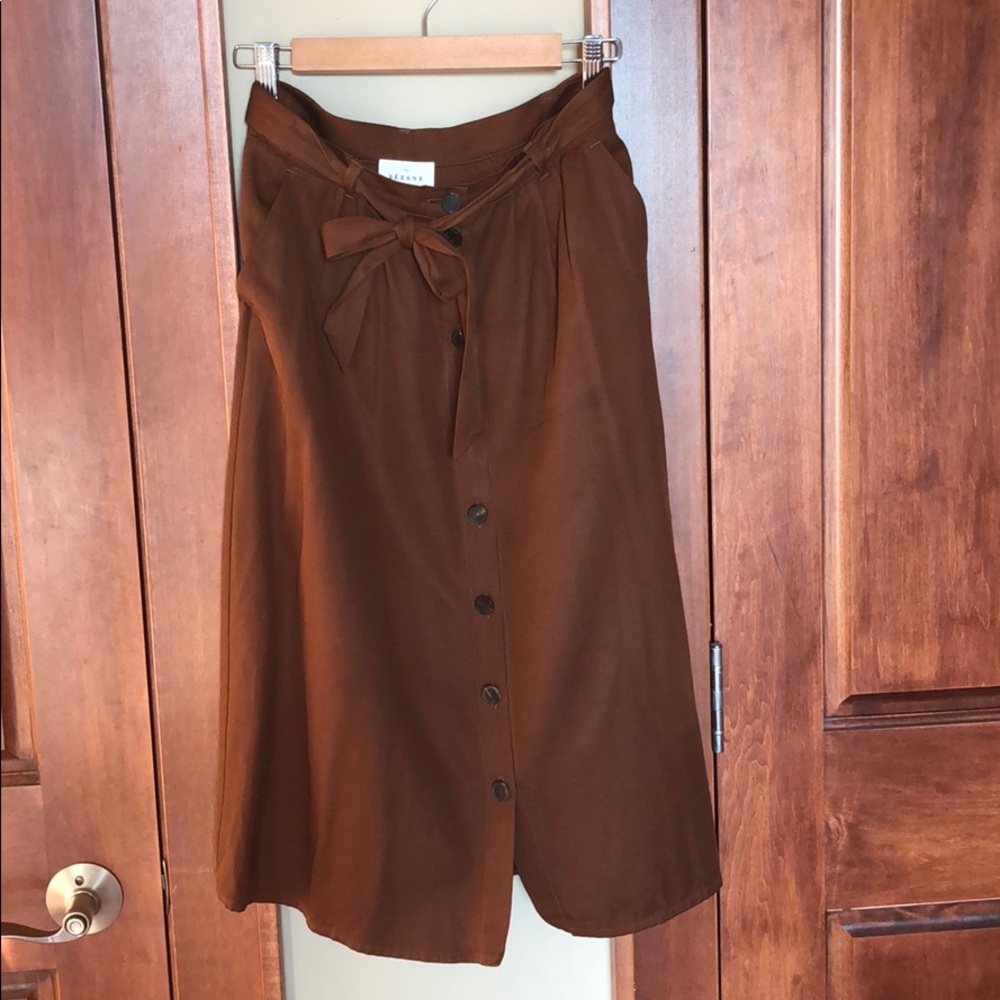 Sezane a-line brown button midi skirt
